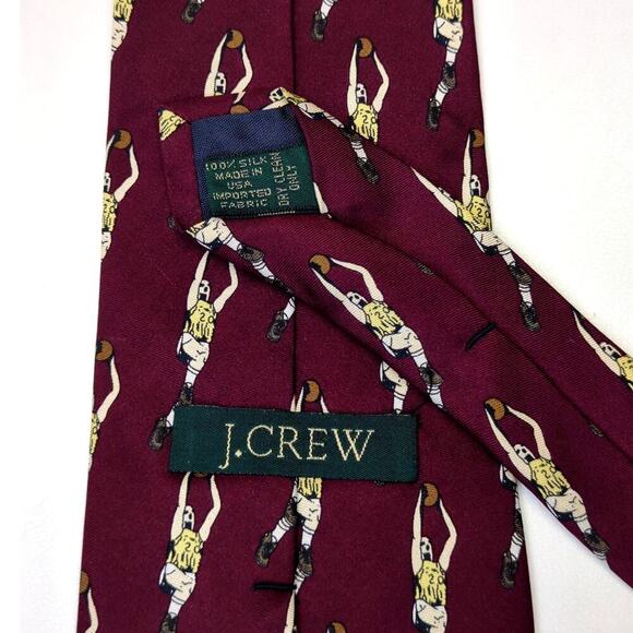 J. Crew Tie Retro Basketball Player Novelty Print 100% Silk Made in USA - Picture 3 of 5